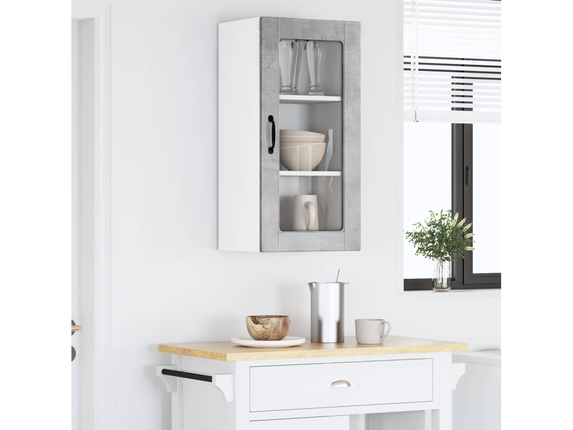 Vidaxl Armário De Vidro De Parede Lucca 2 Pcs Cinzento Cimento