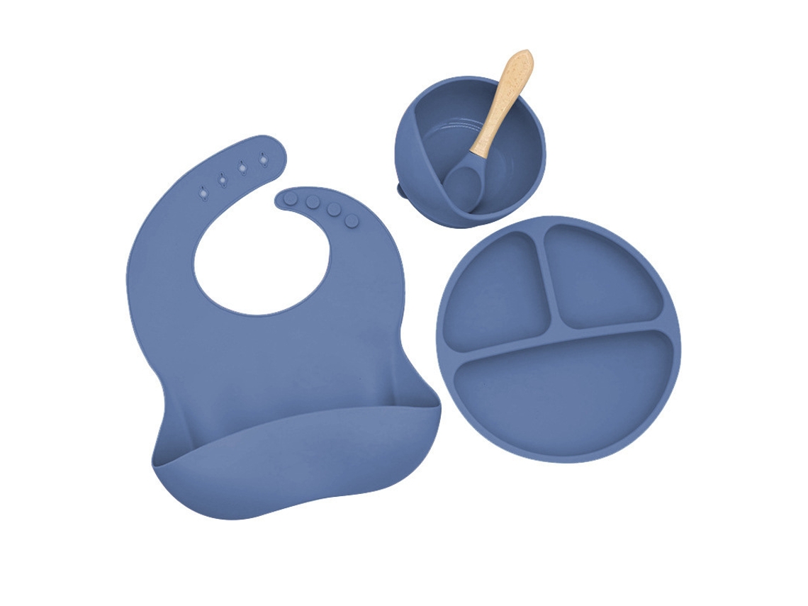 Conjunto De 4 Peças De Utensílios De Silicone Para Bebé - Azul Escuro