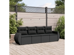 Vidaxl 4 Pcs Conjunto de Sofás para Jardim C/ Almofadões Vime Pe Preto