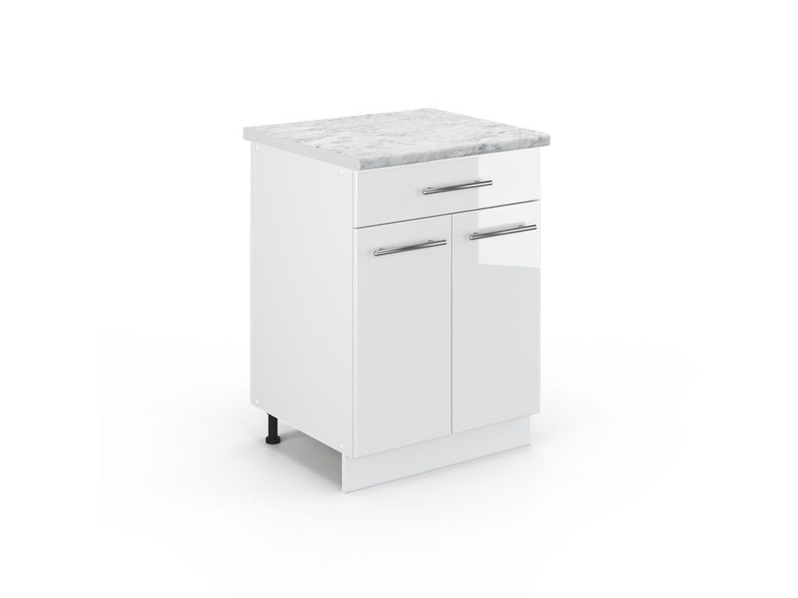 Armário de cozinha Fame-Line, 60 cm com gaveta, Mármore PT, Branco Alto Brilho, Vicco