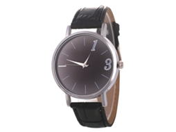 Relógio de quartzo moderno com pulseira de couro PU, mostrador redondo, para casais (preto)