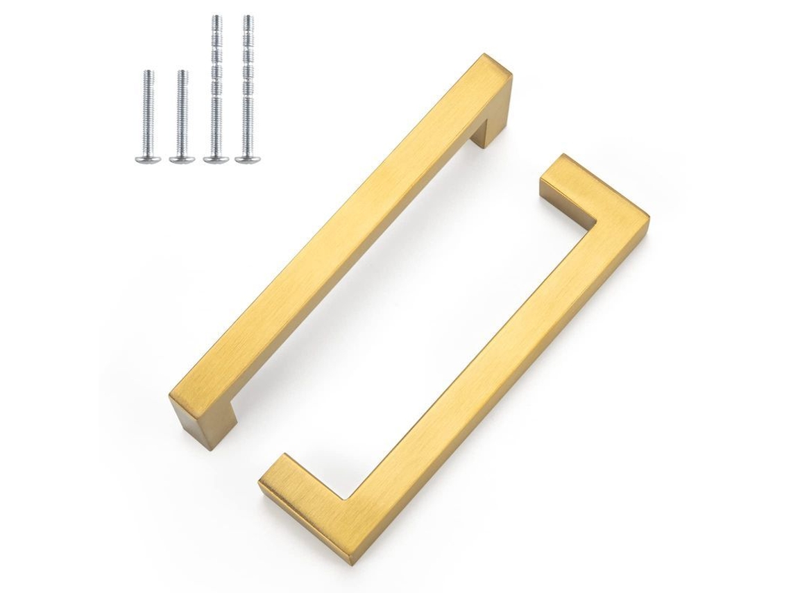 Conjunto de mangos de cozinha dourados, 2 peças, aço inox, pomo de gaveta quadrado | S/MARCA