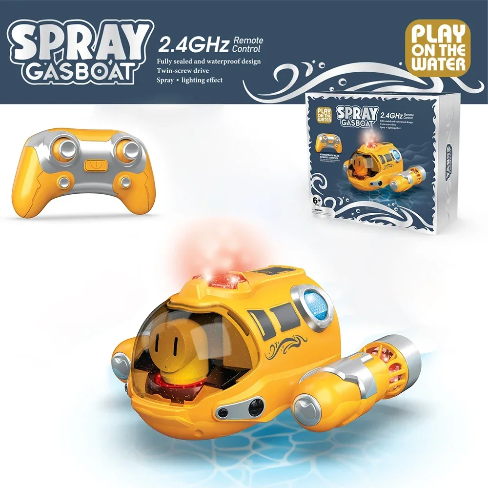 Barco de Controle Remoto com Jato de Água, Adequado para Piscinas e Banheiras, Rádio de Controle Remoto 2.4g, com Luzes. MDUG (amarelo)