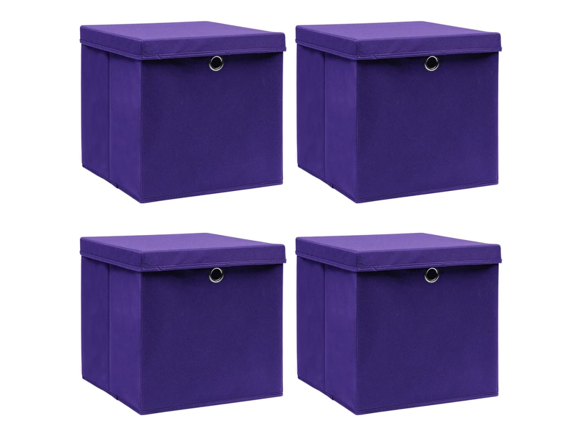 Vidaxl Caixas De Arrumação Com Tampas 4 Pcs 28x28x28 Cm Roxo