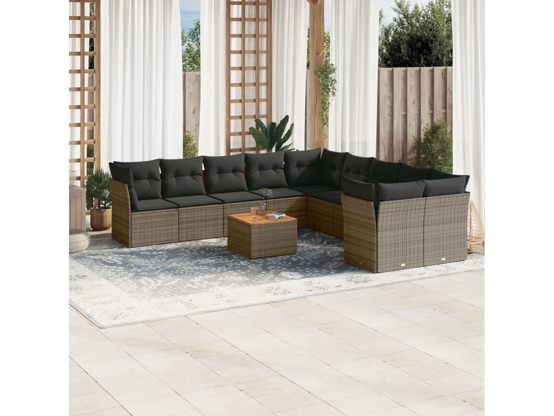 Jogo de Sofá Jardim 11 Peças C/ Almofadões Vime Pe Cinza Dkd Home Decor