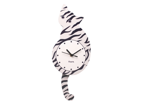 FISURA Relógio de Gato Tabby com Cauda Silencioso 46x8 cm Madeira e Abs 1 Pilha Aa