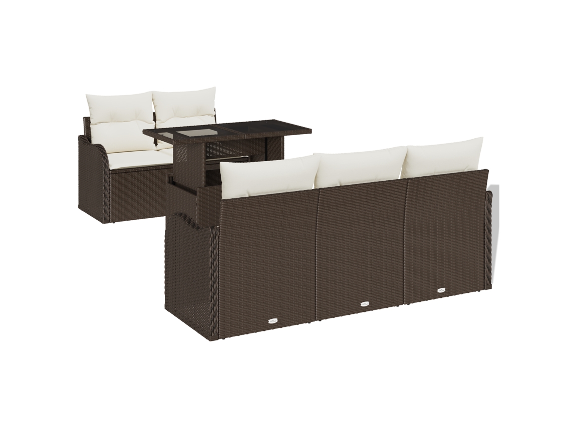 Conjunto 6 De Sofá De Jardim Com E Almofadas Vidaxl Rattan Poli Castanho
