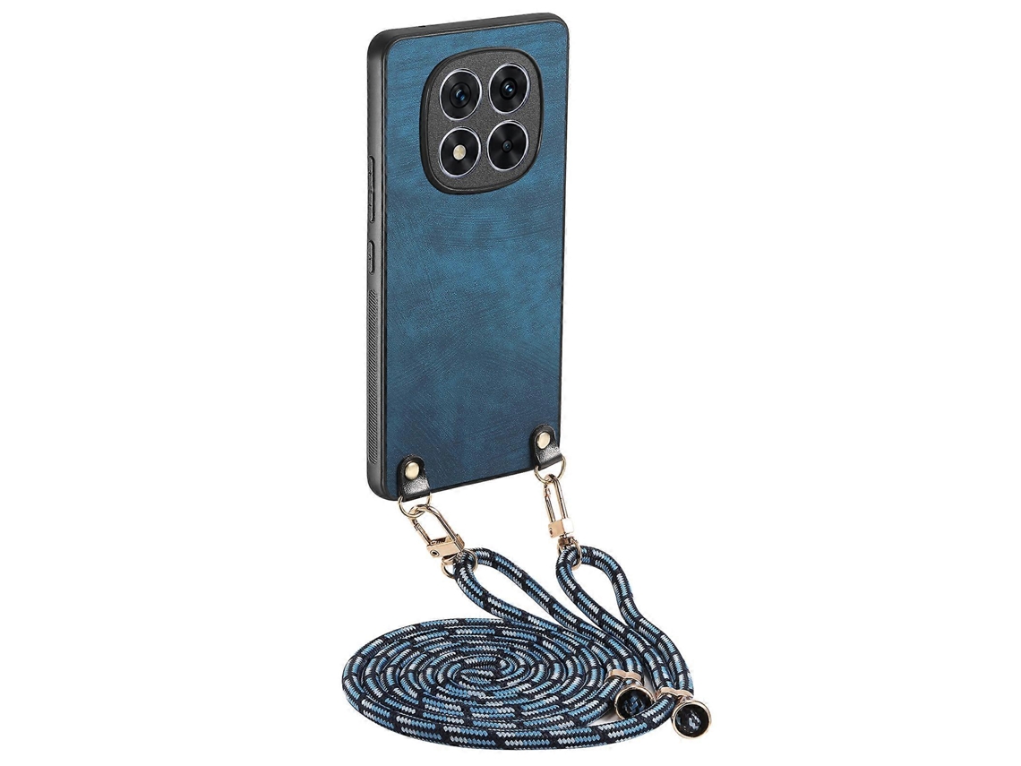 Capa Traseira De Couro Retrô Com Alça Ajustável Para Xiaomi Redmi Note 14 Pro 5g, Azul