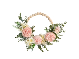 Guirlanda Decorativa com Flores de Peónia Rosa e Beads de Madeira LAXISCREED