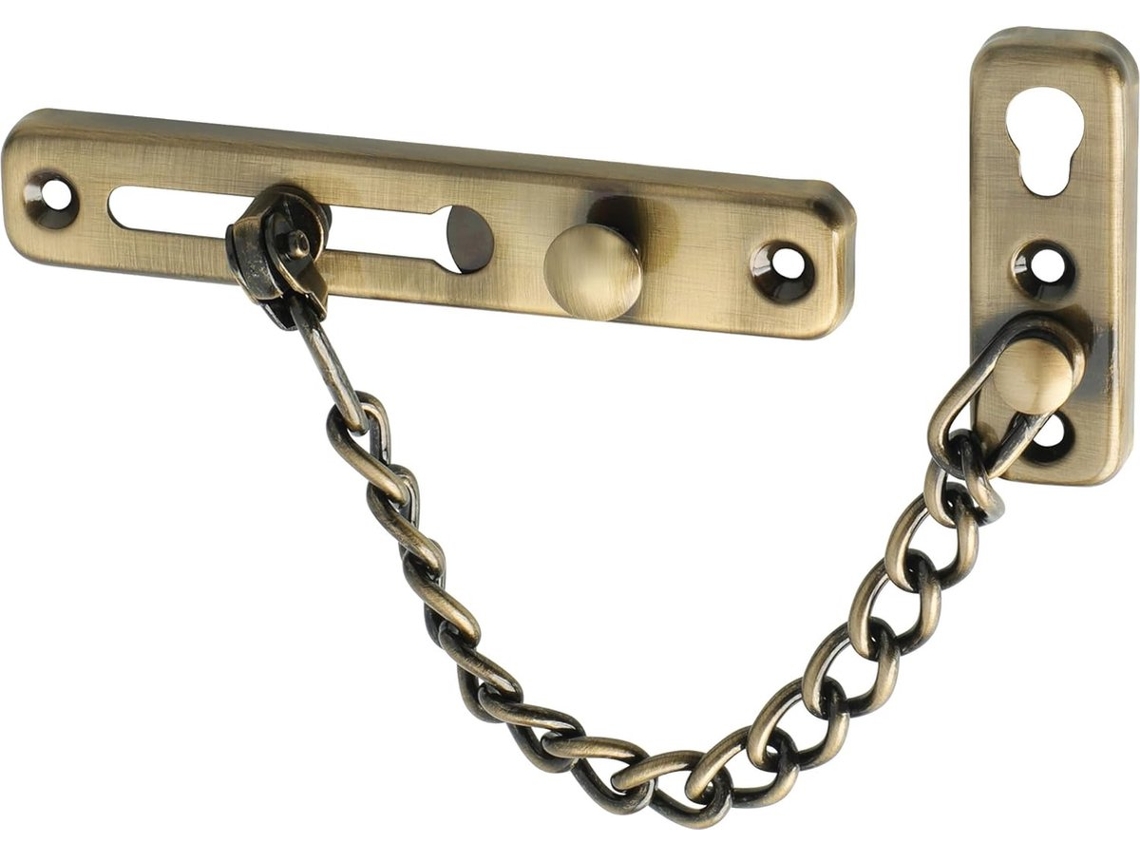 Fechadura De Segurança Com Corrente E Mola Segurança, Trava Pressão Antifurto, Cor Bronze.