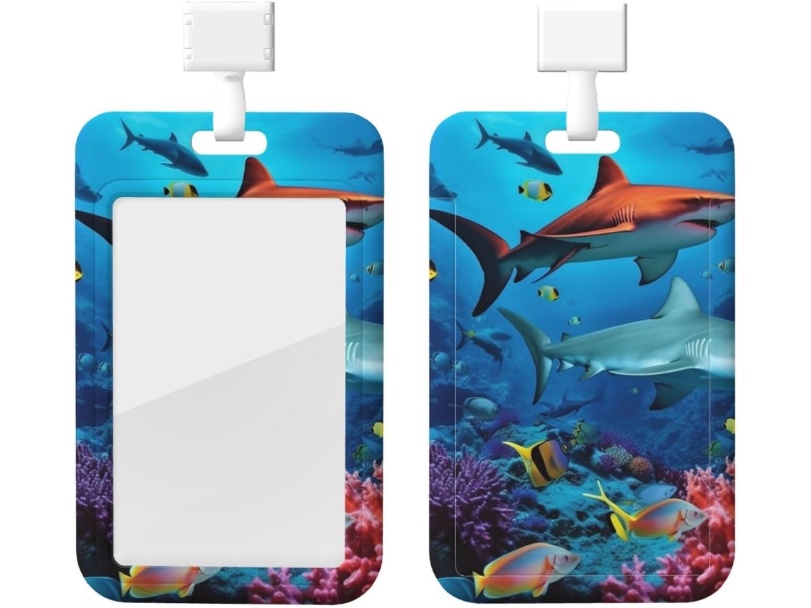 Porta Crachá Com Estampa De Peixe, Tubarão E Coral, Com Cordão, Capa Plástica Impermeável Crachás, Estojo Protetor