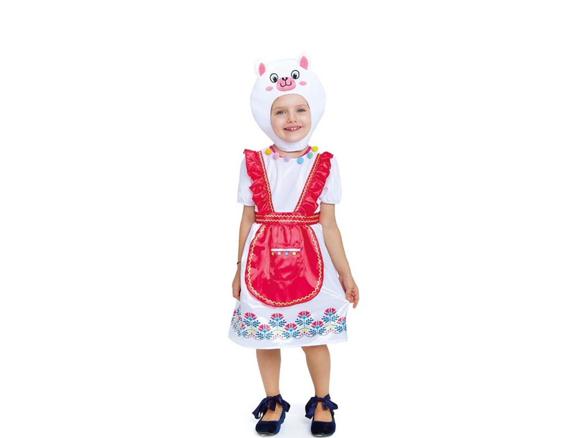 Fato de lhama branca com vestido e chapéu para bebé