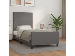 Vidaxl Estrutura Cama C/ Cabeceira 90x200 Cm Couro Artificial Cinzento