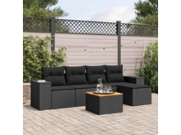 Vidaxl 6 Pcs Conjunto Sofás De Jardim C/ Almofadões Vime Pe Preto