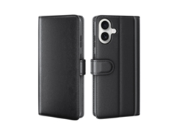 Capa Para Iphone 17 Em Couro Genuíno Premium, Preta.