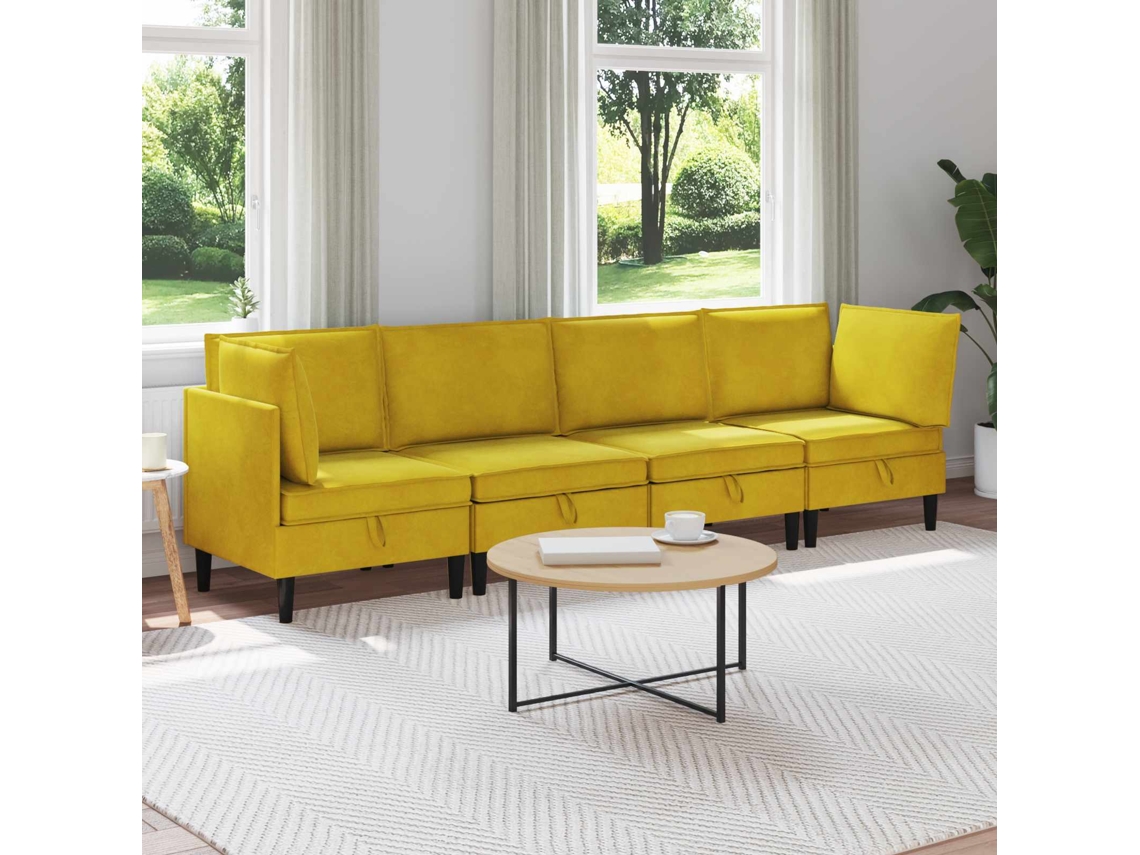 Vidaxl Conjunto De Móveis Para Sala De Estar 4 Unid. Amarelo Veludo