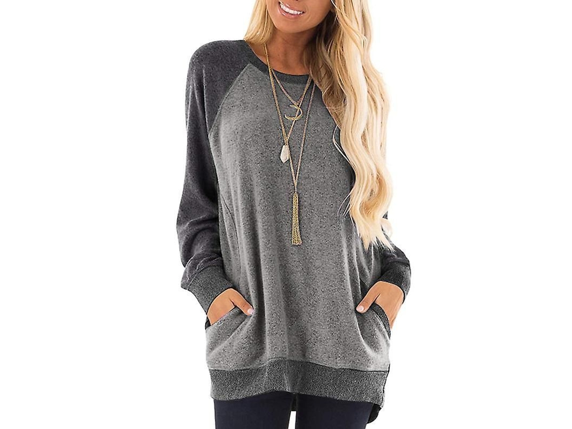 2026 sudadera de Manga Longa para Mulher com Bolsos e Blocos de Cor, Tecido Suave e Casual, Tamanhos S 2xl