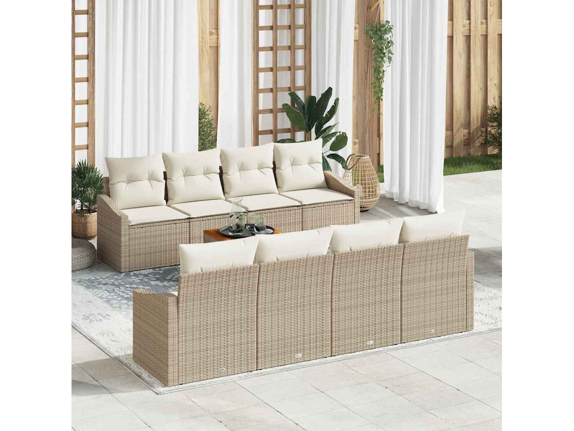 Vidaxl Conjunto De Sofá De Jardim 9 Unid. Bege Vime Pe