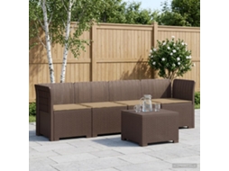 Vidaxl Sofá De Jardim 4 Lugares Com Almofadas Look Rattan Pp Castanho