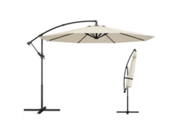 Chapéu De Sol Excêntrico Ø300 Cm Com Base Cruzada, Toldo Ajustável E Manivela Upf30+ Para Terraço, Pátio, Creme