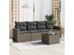 Vidaxl 5 Pcs Conjunto Sofás De Jardim C/ Almofadões Vime Pe Cinzento