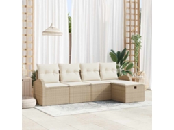 Vidaxl Conjunto De Sofá De Jardim 5 Unid. Bege Vime Pe