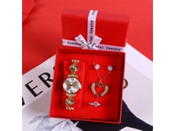 Conjunto de Presente Feminino com Relógio de Pulseira de Malha e Caixa Laranja SPQMENT