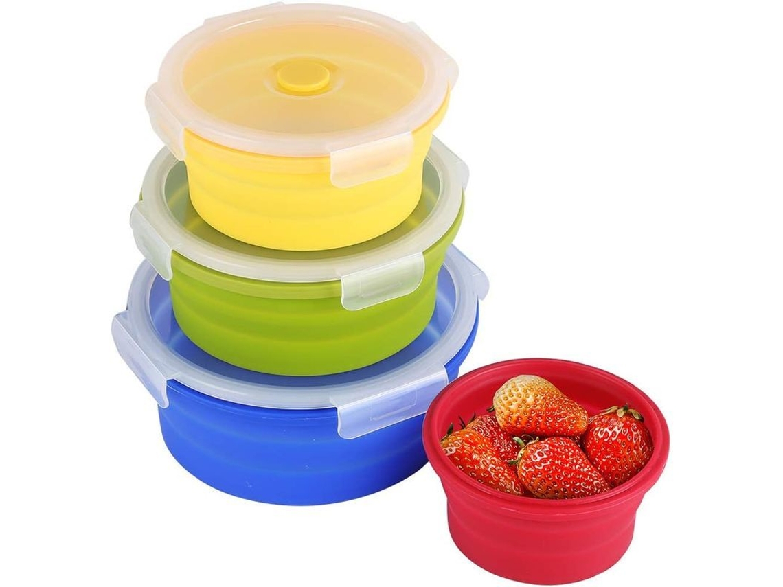 2026 recipientes de Almacenamiento de Silicona Plegables Con Tapa Airtight para Cocina, Almuerzo Y Picnic 4 Piezas