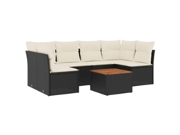 Conjunto de 7 Sofás para Jardim com Almofadões Vime Pe Preto MAISON EXCLUSIVE (7 pcs)