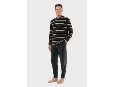 Pijama masculino de veludo listrado de coruja noturna para inverno