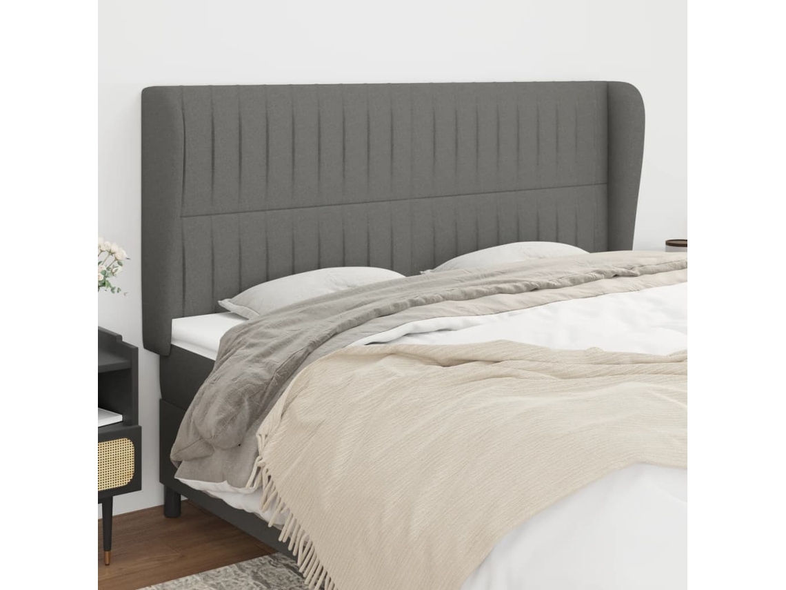 Vidaxl Cabeceira Cama C/ Abas Tecido 183x23x118/128 Cm Cinzento-escuro