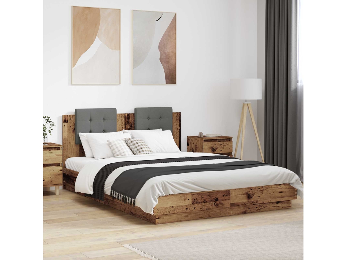 Vidaxl Estrutura De Cama Com Cabeceira Madeira Antiga 150 X 200 Cm
