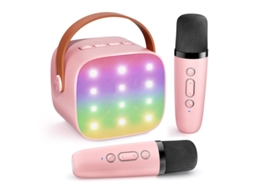 Mini máquina de karaokê portátil Yizhood com microfones duplos e alto-falante Bluetooth para festa de aniversário infantil, rosa