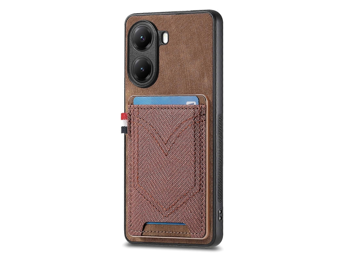 Capa De Celular De Couro Com Textura Jeans E Compartimento Para Cartão