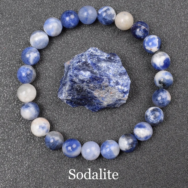 Pulseira de Contas de Pedra Natural Sodalita para Ioga, Cura Reiki, Amuleto e Talismã da Sorte. MDUG (21 Cm)