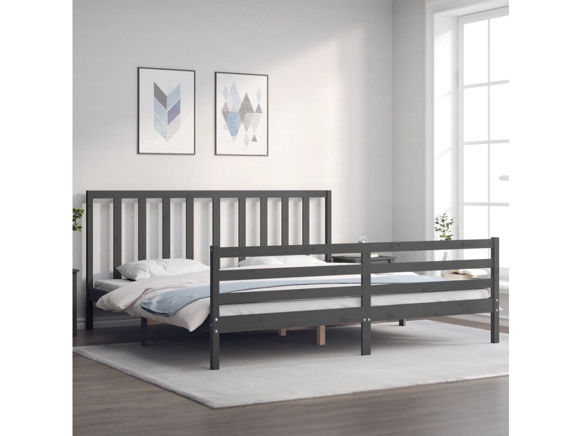 Vidaxl Estrutura De Cama Com Cabeceira 200x200 Cm Madeira Maciça Cinza