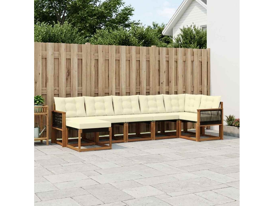 Vidaxl Conjunto De Sofás Para Exterior 7 Unid. Natural E Creme