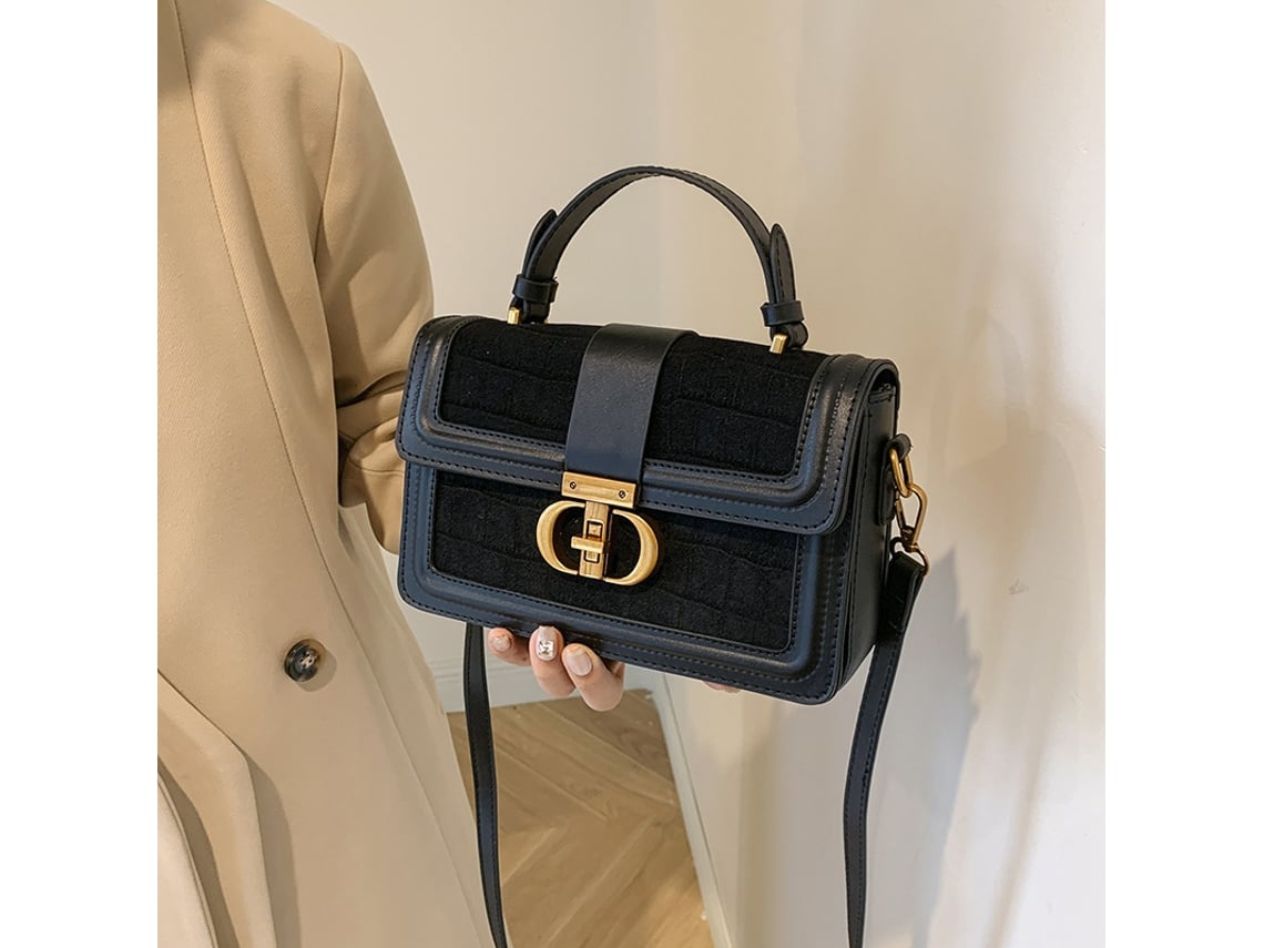 Bolsa Tote AQUAFORGE Pequena Quadrada, Couro Pu, Alça Ajustável, Vintage, Preta