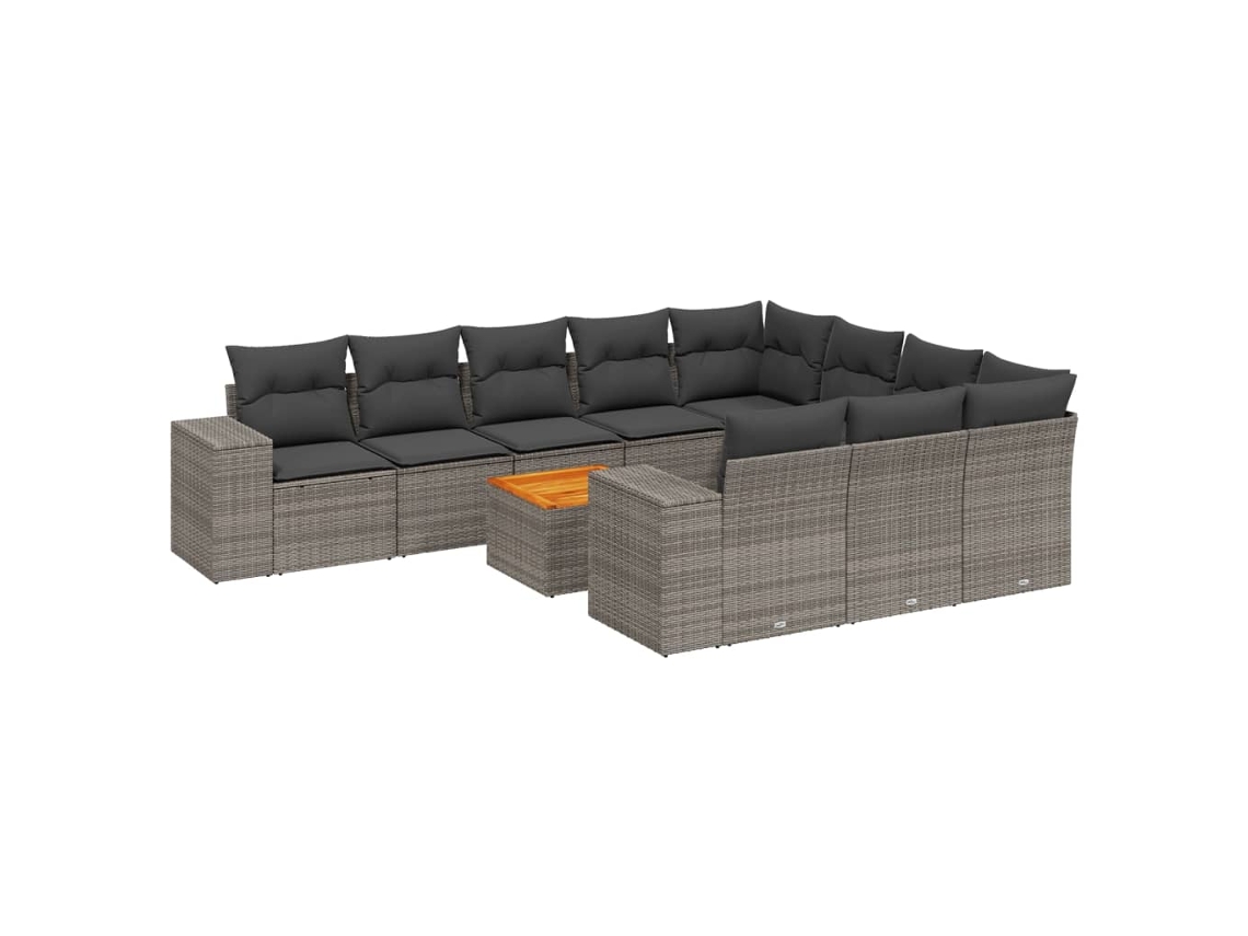 Conjunto de 11 Sofás de Jardim com Almofadões Vime Pe Cinzento MAISON EXCLUSIVE