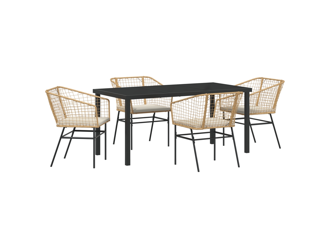 Conjunto 5 De Jantar De Jardim De Vidaxl Com Almofadas Marrom Rattan Poliéster