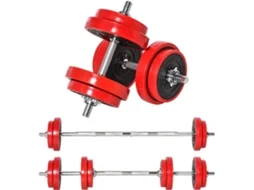 Conjunto De Halteres Metal, Pp, Areia De Ferro Cor Preto E Vermelho Ø21.5x3.8cm Homcom
