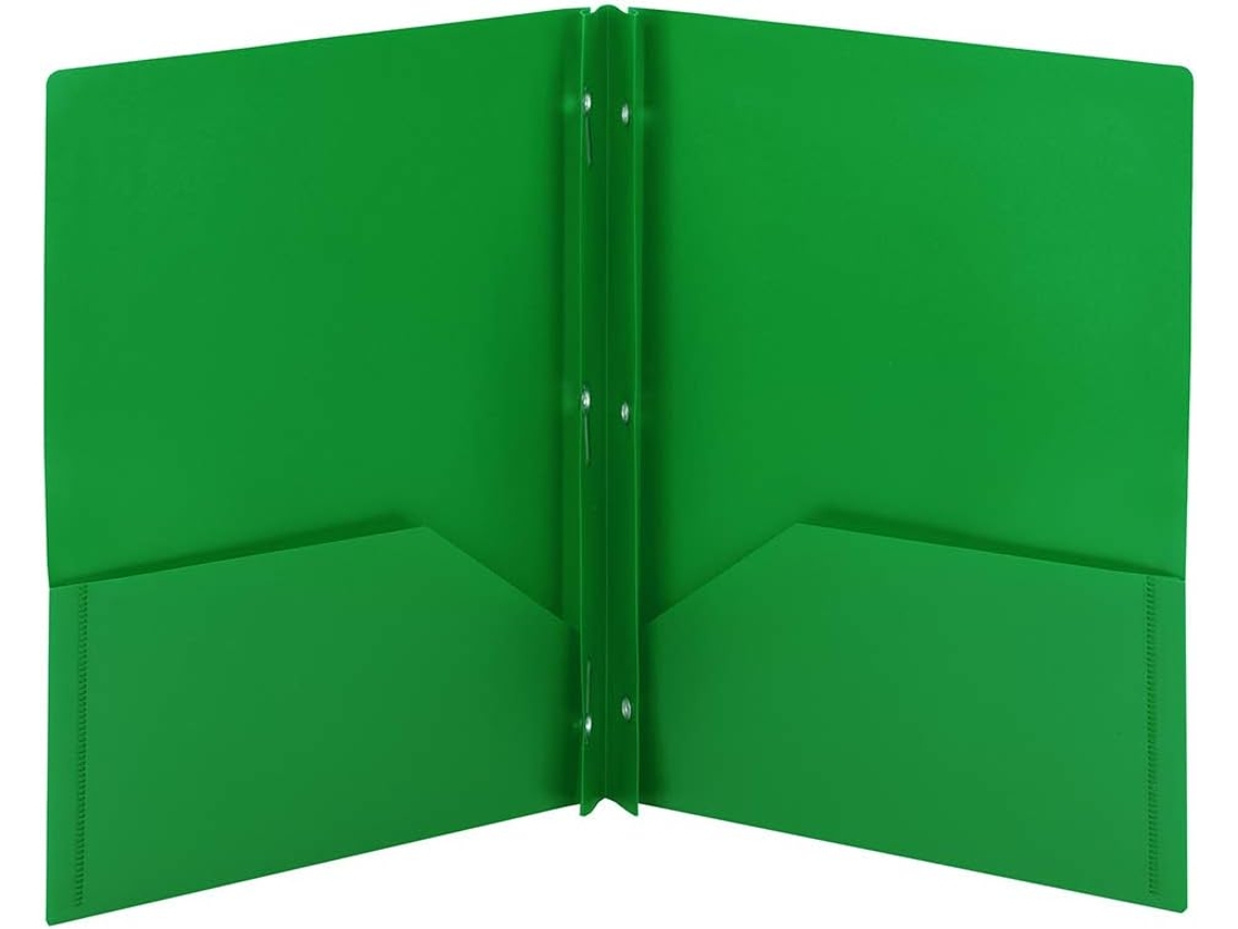 Pasta de Polietileno com Dois Bolsos, Mecanismo de Grampeamento com Três Furos, Tamanho Carta, Azul, Pacote com 3 Unidades , Verde BRILVIBERA (87731)