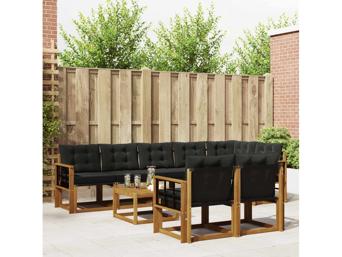 Vidaxl Conjunto De Sofás Para Exterior 9 Pcs Natural E Preto