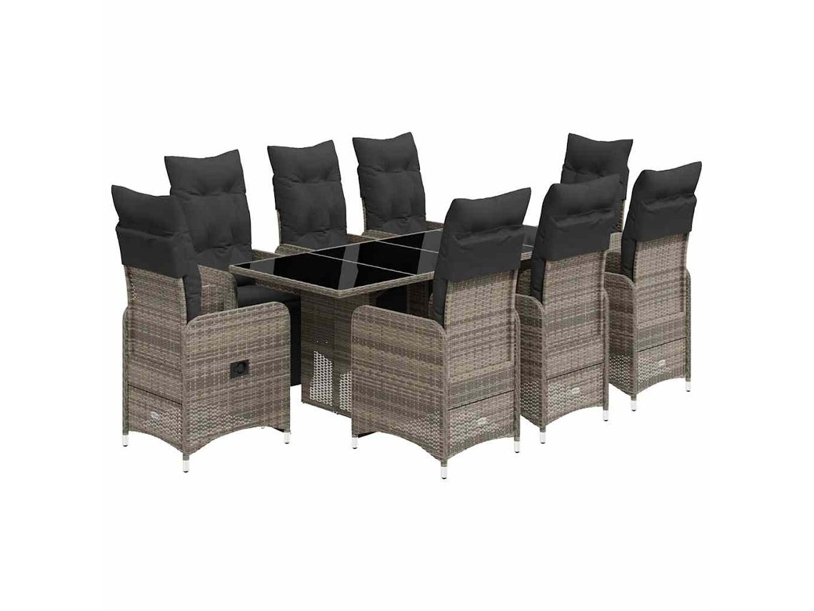 Conjunto de 9 Bistrôs de Jardim com Almofadões Vime Pe Cinzento MAISON EXCLUSIVE