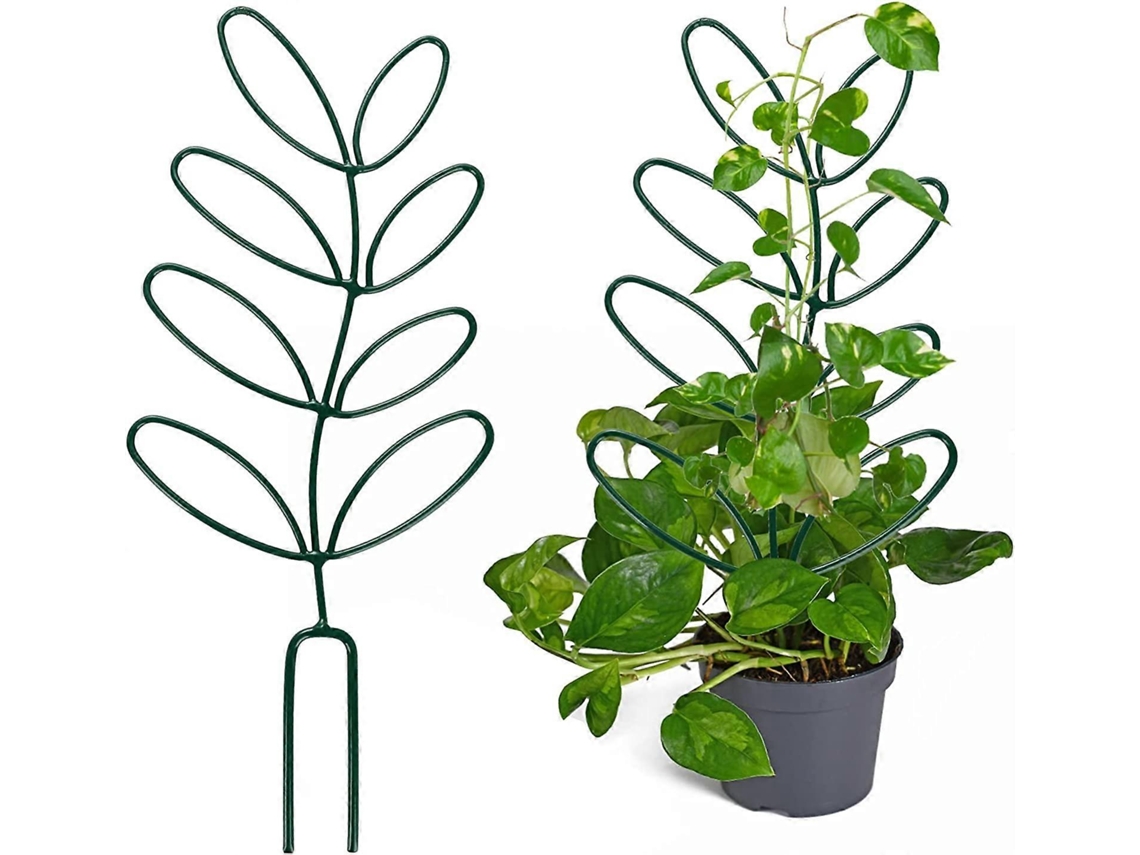 2 treliças para plantas em vasos pequenos, forma de folha, metal, 12,5 polegadas, suporte para plantas trepadeiras
