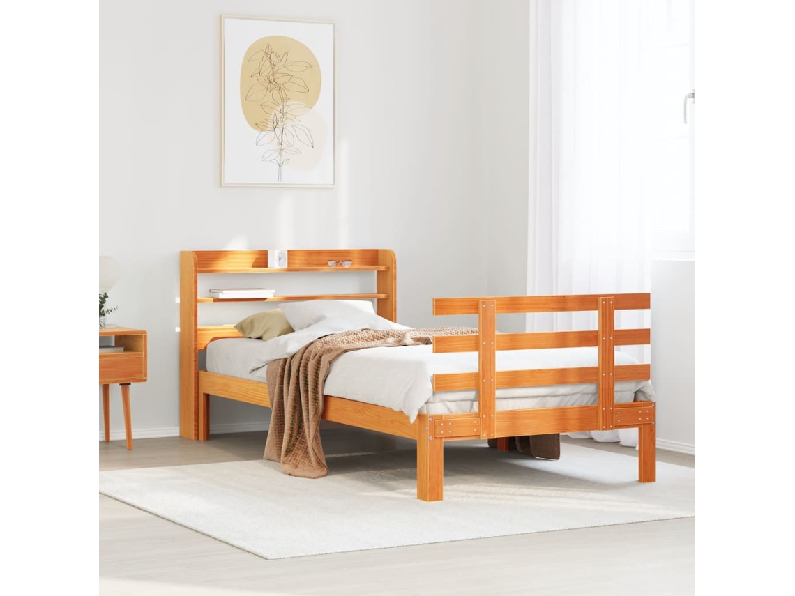 Vidaxl Estrutura Cama C/ Cabeceira 100x200cm Pinho Maciço Castanho-mel