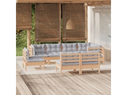 8 Pcs Conjunto Lounge De Jardim Almofadões Cinza Pinho Maciço Dkd Home Decor