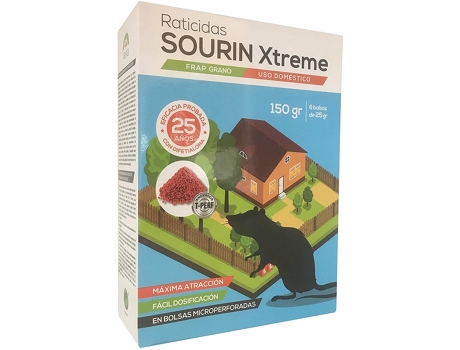 VESTA Raticida Sourin Xtreme Frap Grano Cebo En Cereal Uso Doméstico Control de Roedores Estuche 150 Gr 6 Bolsas X