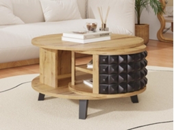 Mesa De Centro - Com Arrumação Interior Giratória - Natural E Preto