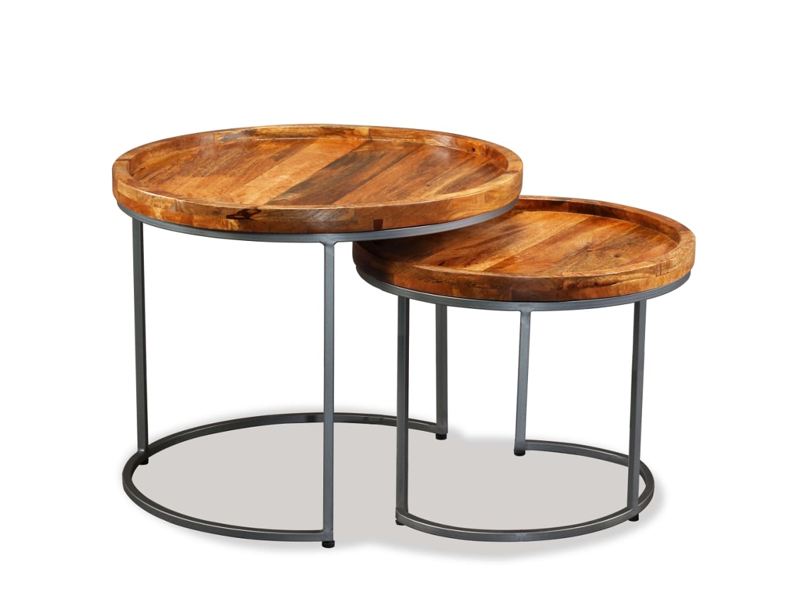 Vidaxl Mesa De Apoio 2 Pcs Madeira De Mangueira Maciça